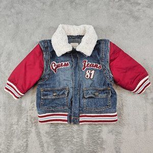 Guess Baby Jacket 12M Convertible Denim Embroidered Logo Detachable‎ Sleeves